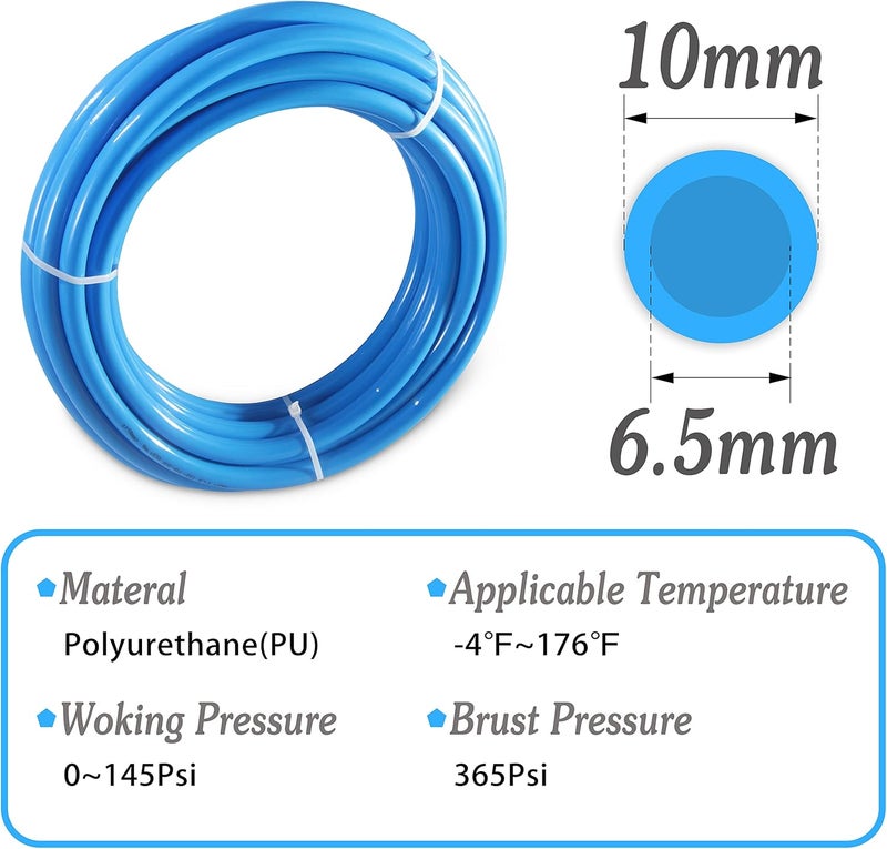 MSAEIQUN Pneumatic Tubing Blue Polyurethane PU Air Hose Pipe Tube Kit 10mm OD 6.5mm ID 10 Meter 32.8ft for Air Line or Fluid Transfer (10mm x 10M) - Image 3